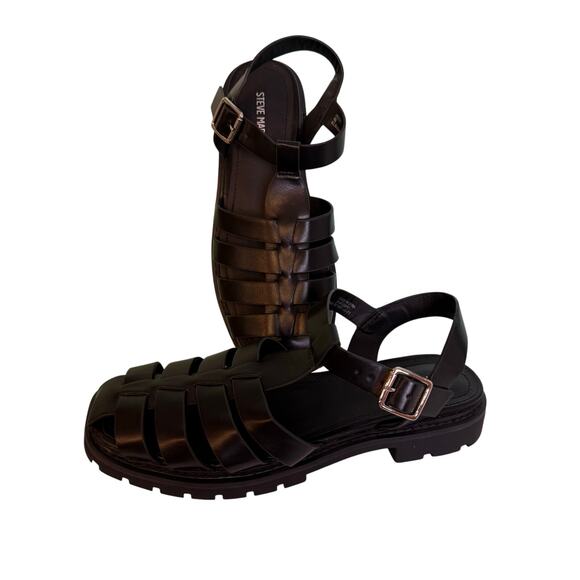 Steve Madden Black Fisherman Leather Sandals • Chunky Platform Gladiator Size 7 - Picture 2 of 9